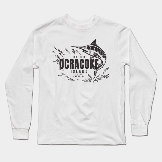 Vintage Marlin Fishing at Ocracoke Island, North Carolina Long Sleeve T-Shirt by Contentarama